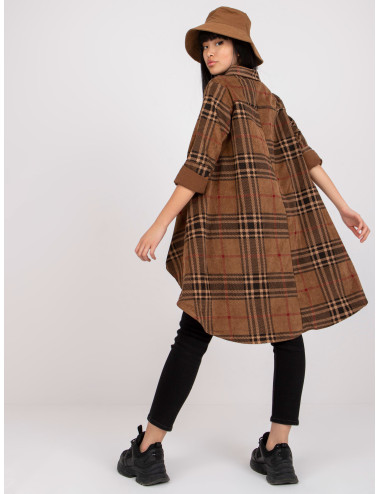 Gizelle's brown oversize checked tunic  