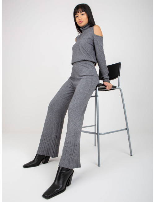 Dark gray women's high waist knitted trousers 