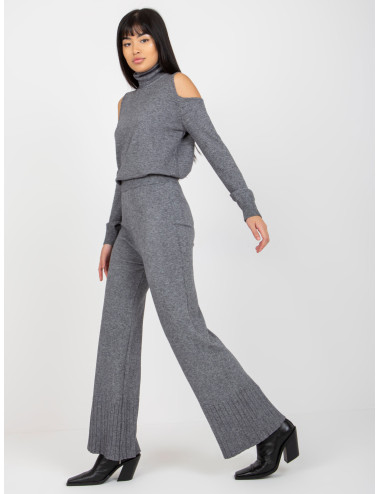 Dark gray women's high waist knitted trousers 
