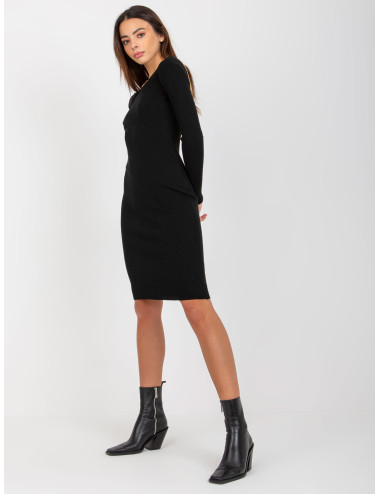 Black knitted dress with a neckline on the back 