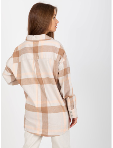 Light Beige Loose Plaid Shirt With Pockets  