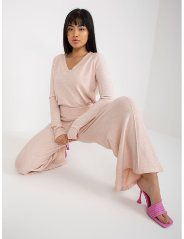 Light pink wide knitted trousers with viscose 