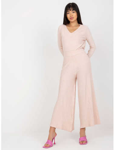 Light pink wide knitted trousers with viscose 