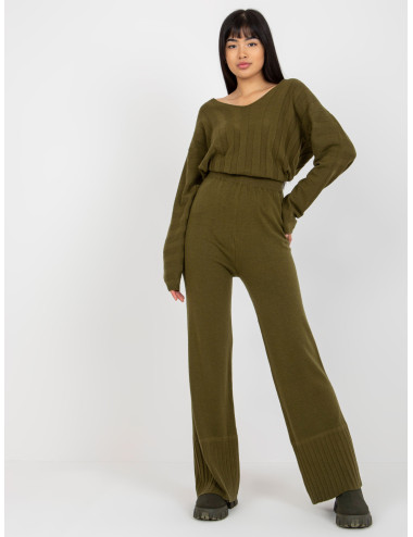 Khaki Wide Knitted Pants With Viscose  