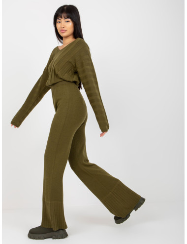 Khaki Wide Knitted Pants With Viscose  