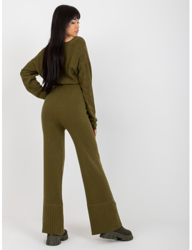 Khaki Wide Knitted Pants With Viscose  