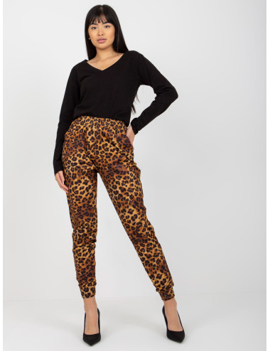 Dark beige and black leopard striped sweatpants with pockets 