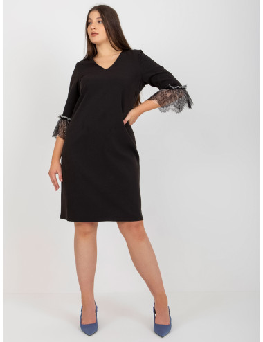 Black Elegant Plus Size Dress with Lace Sleeves 