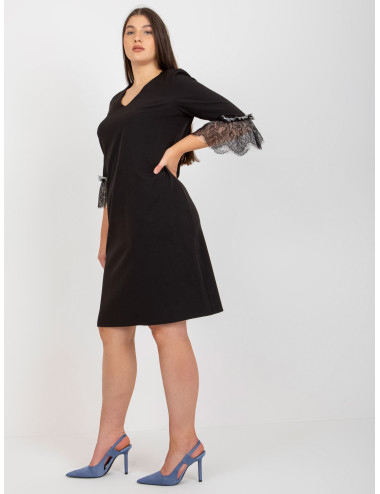 Black Elegant Plus Size Dress with Lace Sleeves 