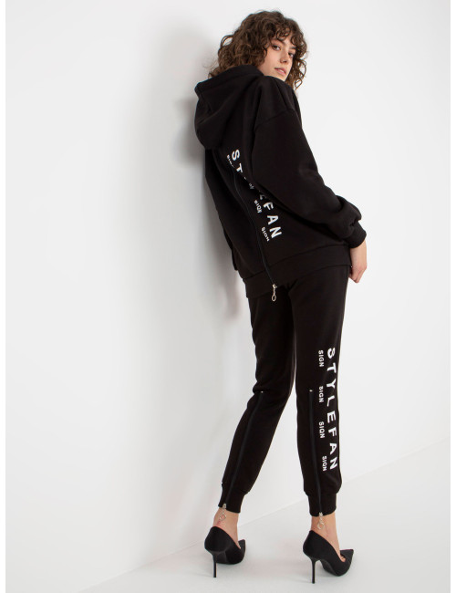 Black women's sweatsuit set with zippers and inscriptions  
