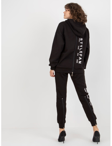 Black women's sweatsuit set with zippers and inscriptions  