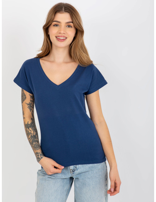 Navy blue classic T-shirt basic with V-neck 