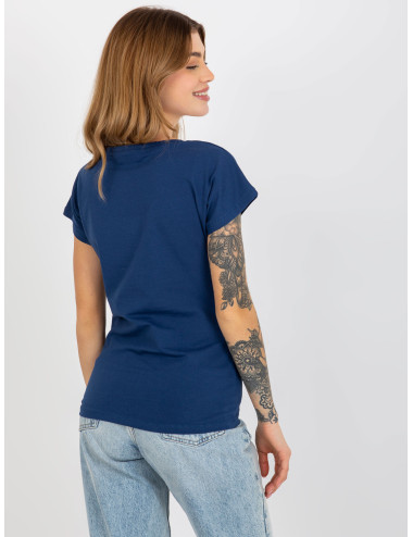Navy blue classic T-shirt basic with V-neck 