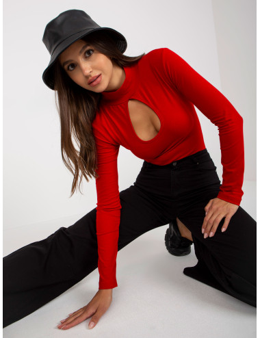 Red basic blouse with turtleneck and long sleeve 