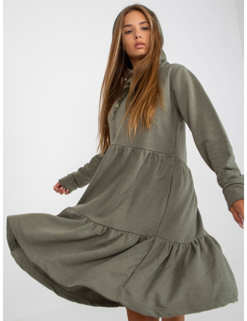 Khaki flared sweatshirt dress with hood FRESH MADE  