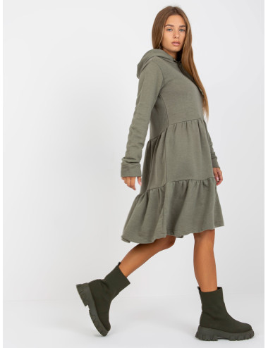 Khaki flared sweatshirt dress with hood FRESH MADE  