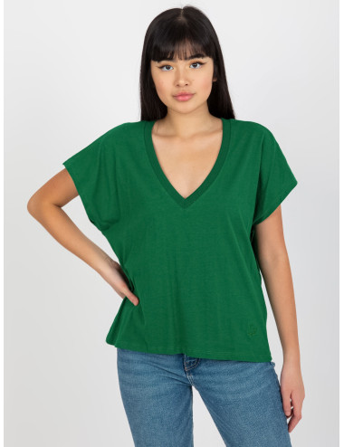 Green Women's Solid Color T-Shirt with V Neck MAYFLIES  