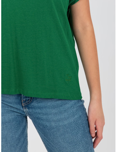 Green Women's Solid Color T-Shirt with V Neck MAYFLIES  