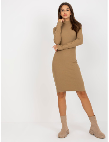 Camel casual dress basic with knee stripe 