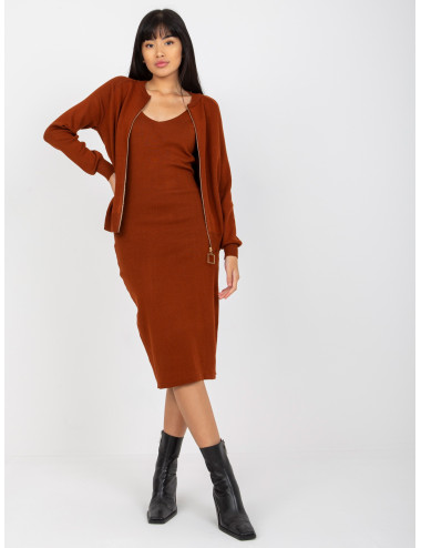 Dark brown knitted casual set with dress   