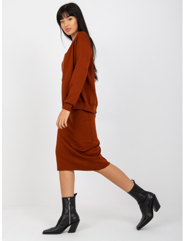 Dark brown knitted casual set with dress   