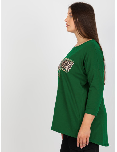 Dark Green Plus Size Women's Round Neck Blouse 