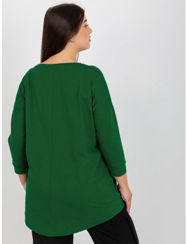 Dark Green Plus Size Women's Round Neck Blouse 