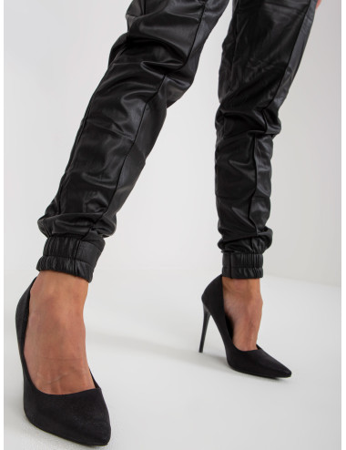 Black Insulated High Waist Eco-Leather Pants  