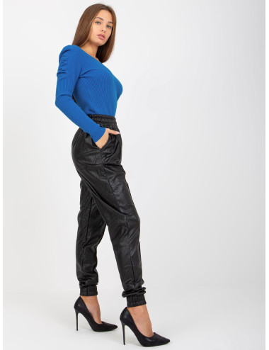 Black Insulated High Waist Eco-Leather Pants  