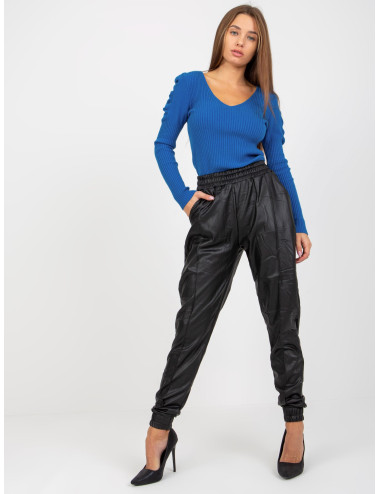 Black Insulated High Waist Eco-Leather Pants  