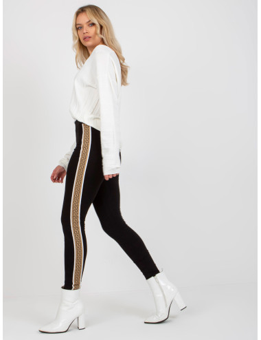 Black and beige women's casual leggings with stripes 