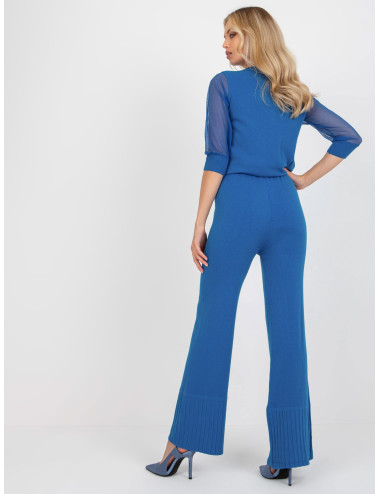 Dark blue women's high waist knitted trousers 