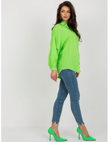 Light green oversized cardigan shirt with collar 