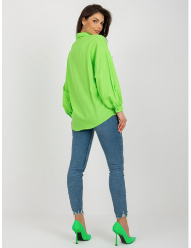 Light green oversized cardigan shirt with collar 