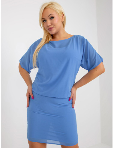 Blue mini dress plus size with elastic waist  