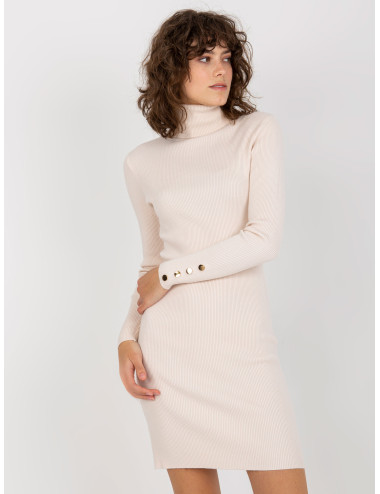 Light beige knitted dress with buttons at the sleeves 