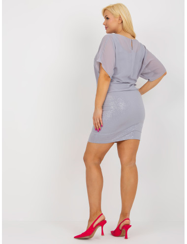 Gray Plus Size Cocktail Dress With Elastic Waist 