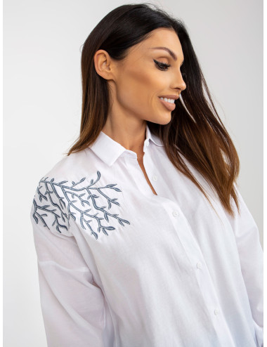 White women's oversized shirt with embroidery  