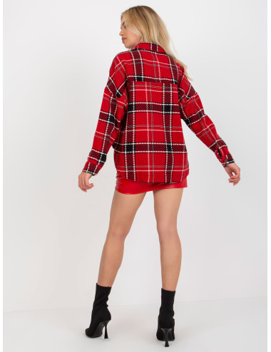Red plaid top shirt with button closure  