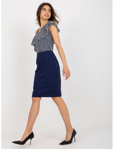 Navy blue and gray flounce cocktail dress  
