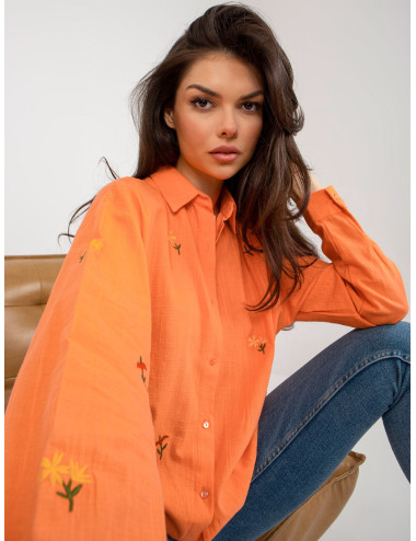Orange women's oversized shirt with embroidery  