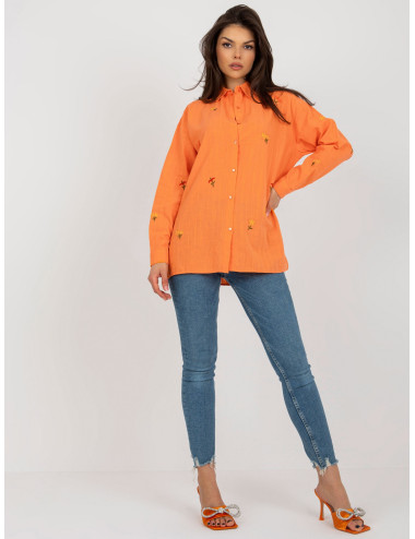 Orange women's oversized shirt with embroidery  