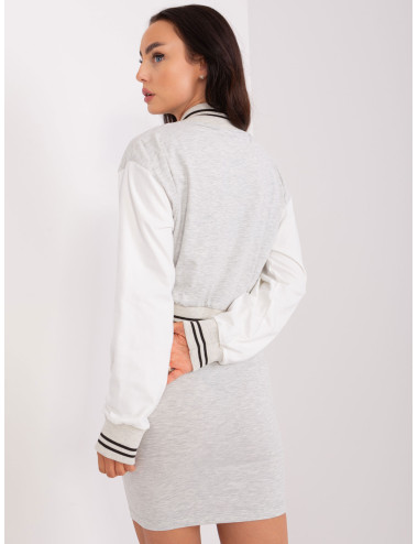 Light grey melange casual set with baseball sweatshirt 