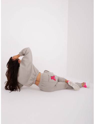 Grey and pink women's tracksuit set with patches 