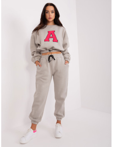 Grey and pink women's tracksuit set with patches 