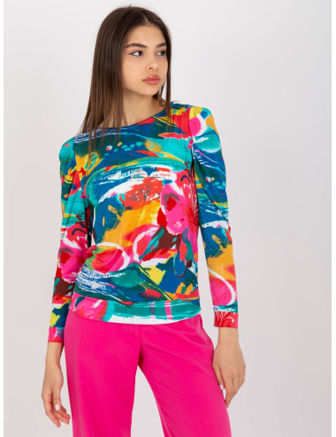 Blue and pink blouse with viscose print  