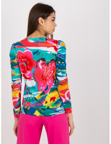 Blue and pink blouse with viscose print  