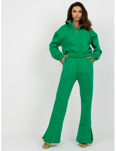 Green sweatshirt basic set with wide trousers 