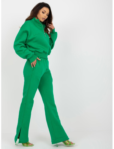 Green sweatshirt basic set with wide trousers 