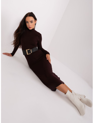 Dark brown fitted dress with belt 